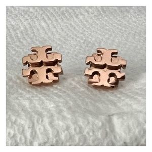 Tory Burch Rose Gold Logo Stud Earrings
